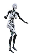 3D Rendering Female Robot on White