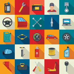 Auto service icons set, flat style