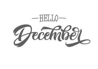 Calligraphic inscription December on isolated background. Modern calligraphy. Vector illustration. Typography for calendar or poster, invitation, greeting card or t-shirt.