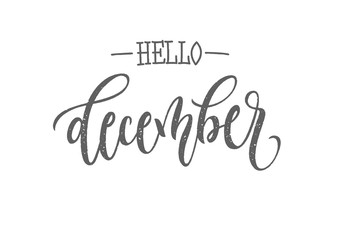 December lettering typography. Ink illustration. Modern brush calligraphy. Isolated on white background. Typography for calendar or poster, invitation, greeting card or t-shirt.