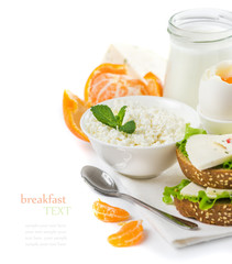 Delicious healthy breakfast of fresh dairy products