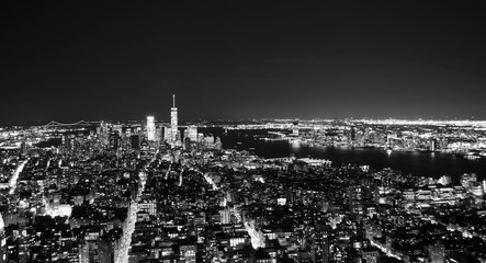 New York, Manhattan et Hudson de nuit N&B
