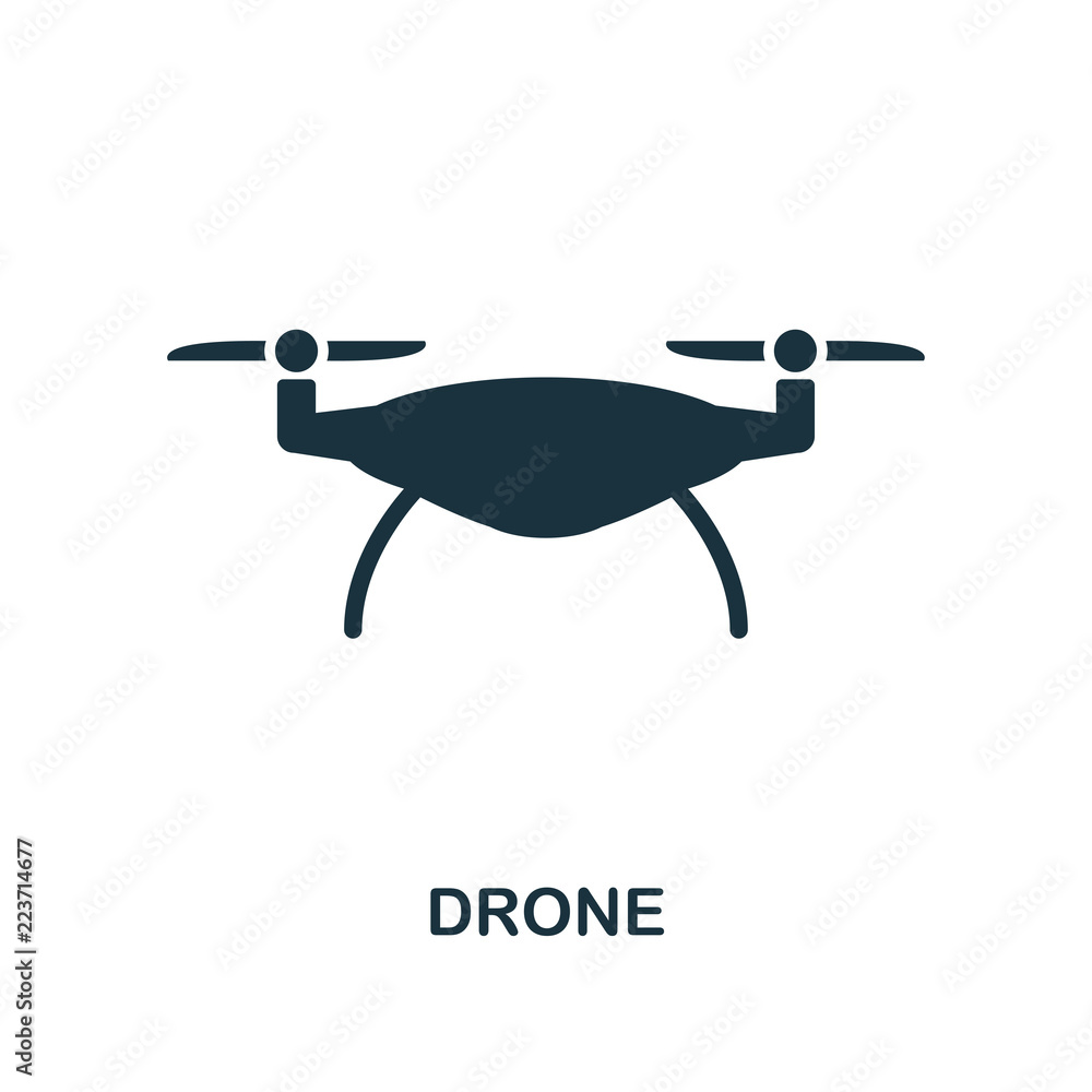 Poster Drone icon. Monochrome style design. UI. Pixel perfect simple symbol drone icon. Web design, apps, software, print usage.