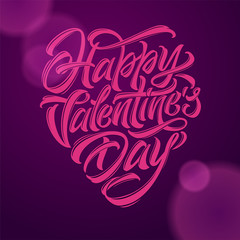 Beautiful vector illustration with Happy Valentine's Day typography. Vector calligraphy on dark background. Lettering for postcards, congratulations and confessions of love. EPS10.