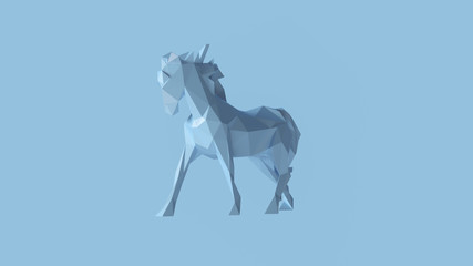Pale Blue Polygon Horse 3d illustration 3d rendering	