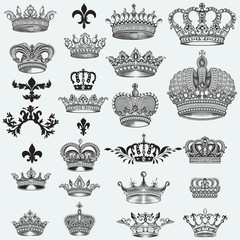 Huge collection of vector crowns for design - obrazy, fototapety, plakaty