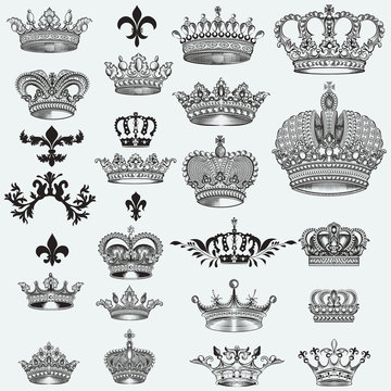 Huge collection of vector crowns for design