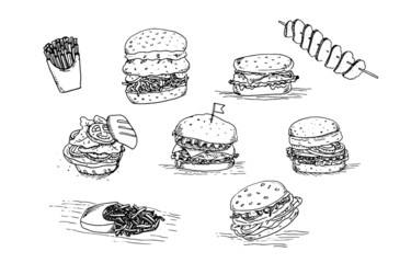 Hand drawn set of hamburgers