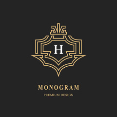 Monogram design elements, graceful template. Calligraphic elegant line art logo design. Letter emblem H sign for Royalty, business card, Boutique, Hotel, Restaurant, wine. Frame. Vector illustration