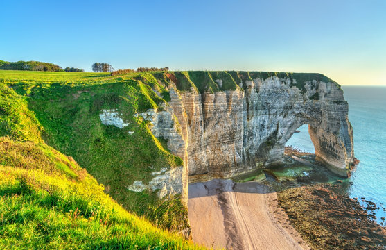 Natural chalk arch at Etretat, France