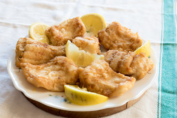 Breaded and fried Salted cod with lemon