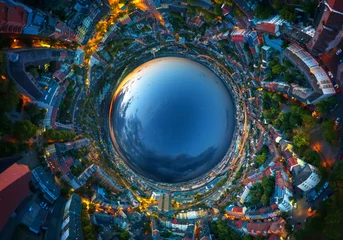 Foto auf Acrylglas umgekehrtes VR Luftbild Ludwigshafen und Mannheim bei Nacht Panorama rabbit hole © Mathias Weil