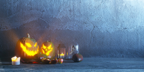 halloween pumpkin decor set with blue flares