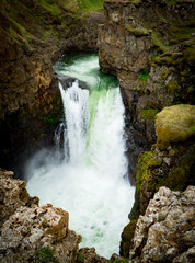 Big green waterfall in Iceland