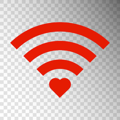 Red Sign Wifi with red heart isolated on transparent background. Wi-Fi icon.