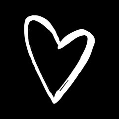 White hand drawn heart on black background. Design element for Valentine's day. Hand-drawn painted heart for t-shirt print, flyer, poster design