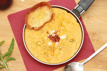 Orange Soup With Garlic Bread.