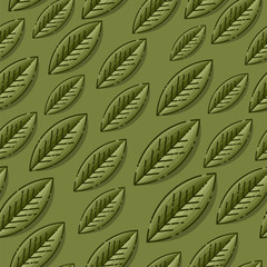 Seamless stylized leaf pattern background. Template for wallpapers, site background, print design, cards, menu design, invitation. Summer and autumn theme. Vector illustration.