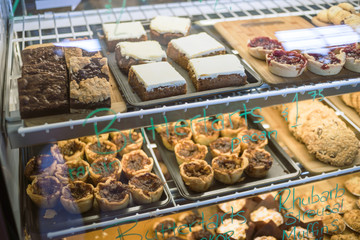Display case full of desserts for sale