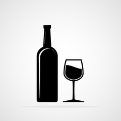 Bottle and a Glass of wine. Vector illustration
