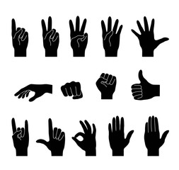Hand collection. Isolated black silhouette