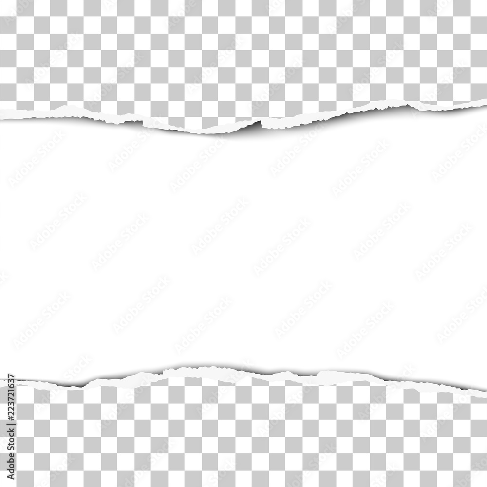 Wall mural torn strip from the middle of a transparent sheet of paper. white background of resulting window. pa