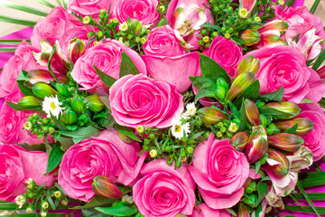 A bouquet of roses, pink flowers, a blessed bouquet