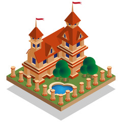Castle. Isometric. Isolated on white background. Vector illustration.