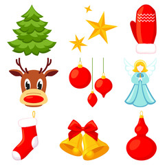 9 colorful cartoon xmas elements set.