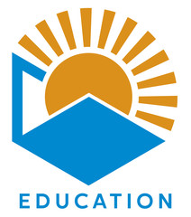 Abstract education sign. Sun and book. Flat vector logo template. Science, study, knowledge.