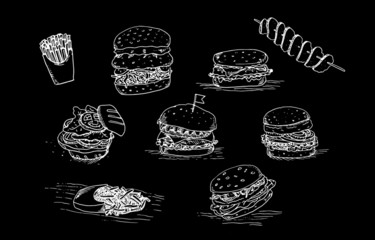 Hand drawn set of hamburgers black