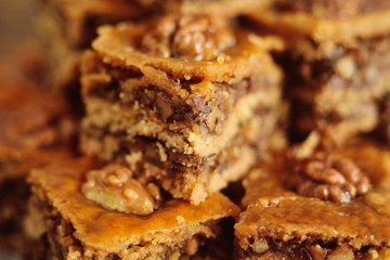 baklava - eastern confectionery made of puff pastry with nuts and honey.