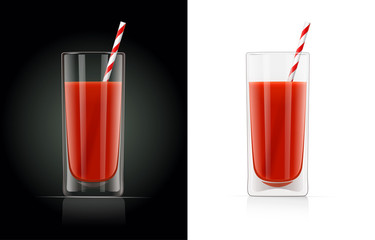 Fresh tomato juice glass with pipe. Natural organic drink.