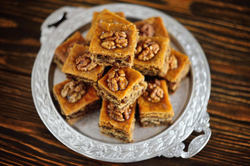 baklava - eastern confectionery made of puff pastry with nuts and honey.