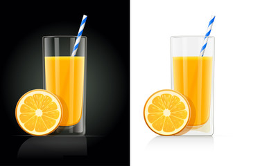 Fresh orange juice glass with pipe. Natural organic drink.