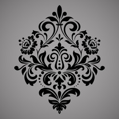 Damask graphic ornament. Floral design element. Black vector pattern