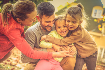 This is my way for happy life. Family together, laughing and playing. Autumn season.