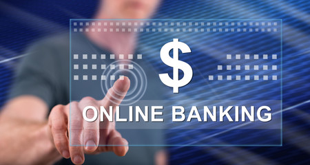 Man touching an online banking concept