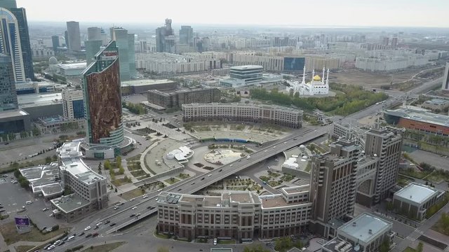 Astana, Kazakhstan aerial drone view of city center 4K
