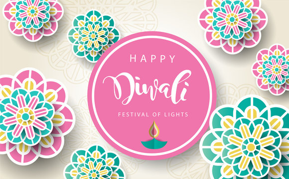 Happy Diwali Hindu festival, Burning diya illustration, background for light festival of India.