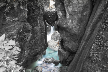 famous bear's head  - wedged rock - in beautiful tolmin gorges in triglav national park, slovenia