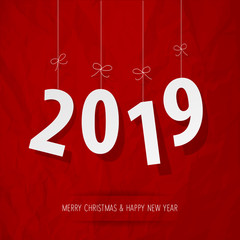 Paper 2019 digits white on a crumpled paper red background.