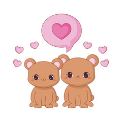 Obraz na płótnie Canvas cute couple bear love speech bubble