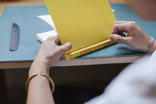 Young adult woman making a notebook in his laboratory