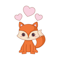 cute baby fox sitting love hearts romantic