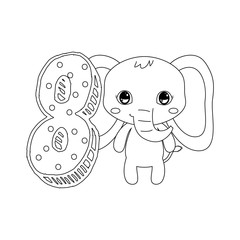 cute elephant with number eight decoration