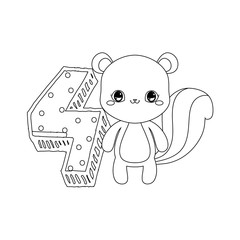 cute squirrel with number four decoration