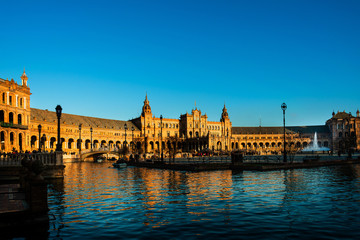 The Spain Square is a plaza in the Parque de Maria Luisa in Seville