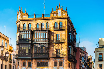 Andalusian style building in Sevilla city, Spain