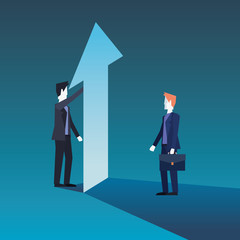 Fototapeta premium businessmen team with financial arrow growth